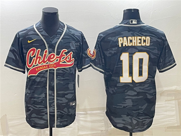 Men's Kansas City Chiefs #10 Isiah Pacheco Gray Camo With Patch Cool Base Stitched Baseball Jersey